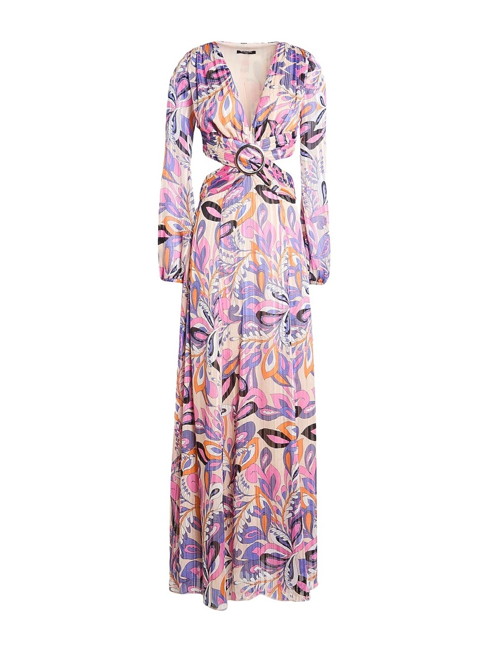 Floral Print Long Sleeve Maxi Dress in Pink and Purple